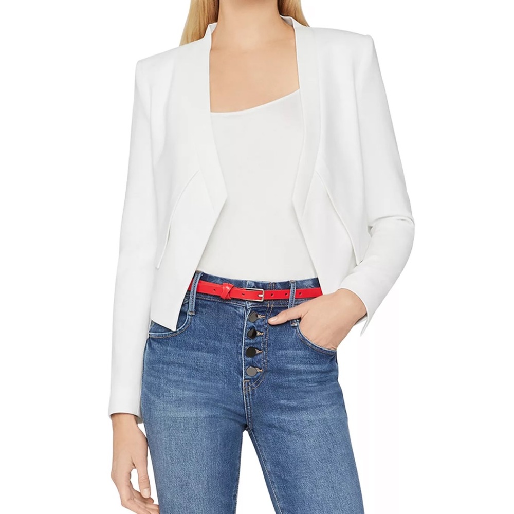 BCBGMAXAZRIA Lloyd Cropped Angled Front Blazer in white size xs